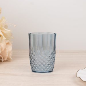 6-Pack Transparent Plastic All-Purpose Cups 16oz, Crystal Cut Style Dusty Blue - Shatterproof Short Tumblers